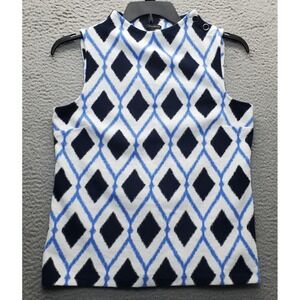 Talbots Blouse Top Women Small Multi Diamond Print Sleeveless Crew Neck Pullover
